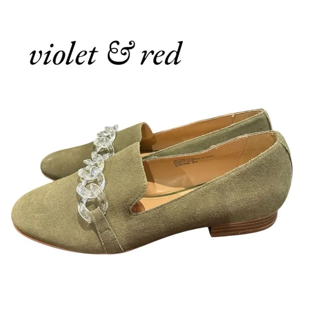 Violet & Red Simone Women's Slip-on Olive Green Suede Leather Flats 8